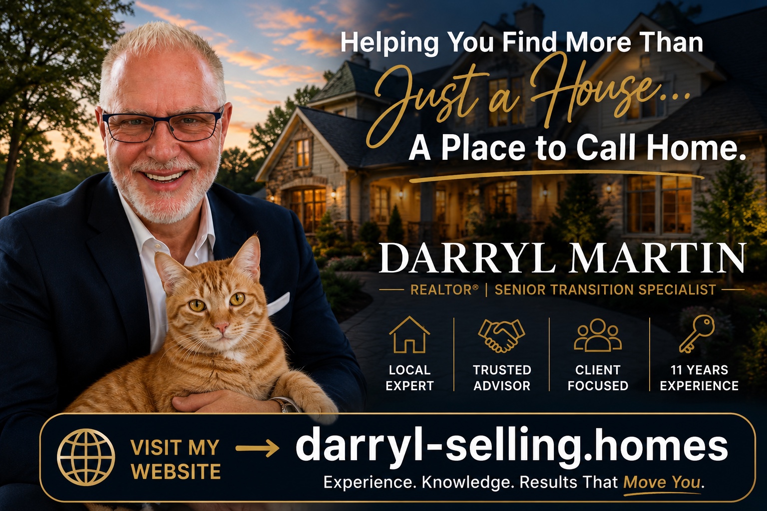 Darryl Martin REALTOR digital card with orange tabby cat and darryl-selling.homes website address